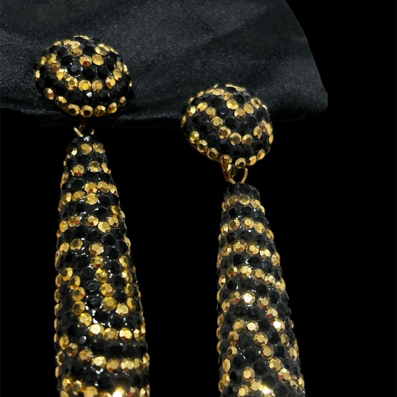 Vintage Bellini Gold/Black Runway Glitz Crystal Teardrop - New Designer - Picture 5 of 16
